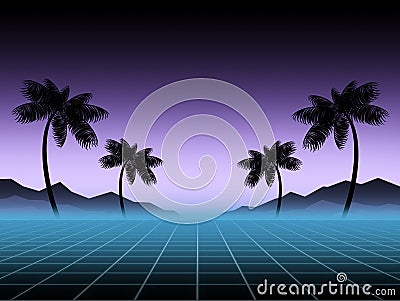 Glowing neon, synthwave and retrowave background template. Retro video games, futuristic design, rave music, 80s Stock Photo