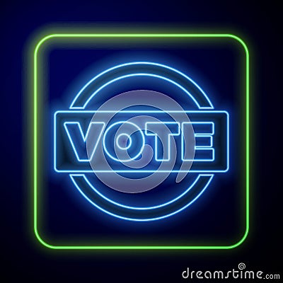 Glowing neon Vote icon isolated on blue background. Vector Vector Illustration
