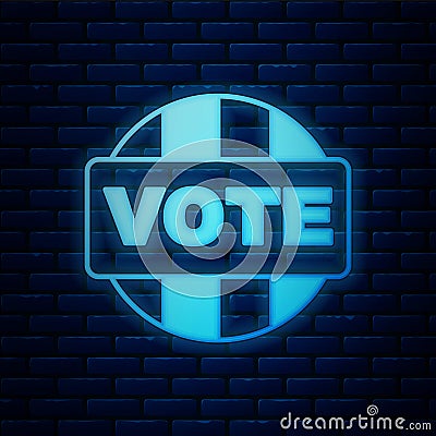 Glowing neon Vote icon isolated on brick wall background. Vector Vector Illustration