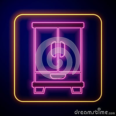 Glowing neon Wardrobe icon isolated on black background. Cupboard sign. Vector Vector Illustration
