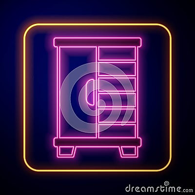 Glowing neon Wardrobe icon isolated on black background. Cupboard sign. Vector Vector Illustration