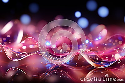 Glowing neon wave lines, pink blue bokeh lights, data transfer conceptdigital wallpaper. Stock Photo