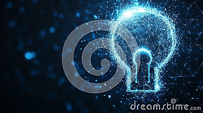 Glowing Network Connection Lines Lightbulb Keyhole Shape On Data Background, Innovative Idea Concept Stock Photo