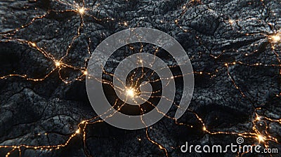 A glowing node network is depicted in an abstract connection graphic Stock Photo