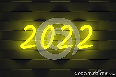 Glowing numbers 2022 on dark wall. Neon effect. Annual planning. New Year`s and Christmas Stock Photo