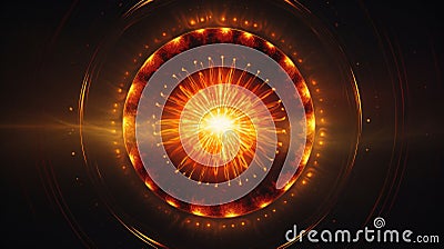 A glowing orange circle with a bright yellow center, AI Stock Photo
