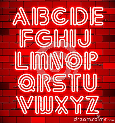 Glowing Orange Neon Alphabet. Stock Photo