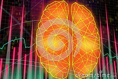 Glowing orange polygonal brain wallpaper Stock Photo