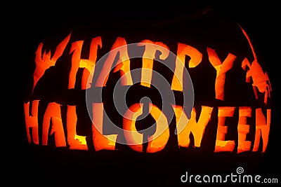 Glowing Orange and Yellow Happy Halloween Stock Photo