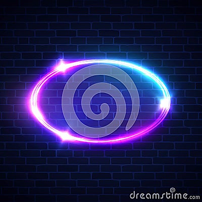 Glowing oval frame. Night club electric sign. Vector Illustration