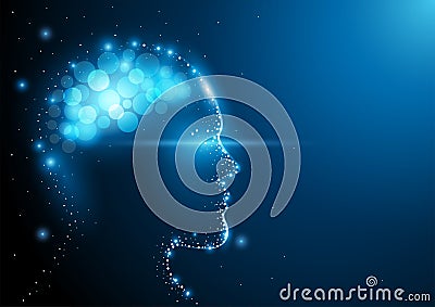 Glowing particles of human face with bright brain Vector Illustration