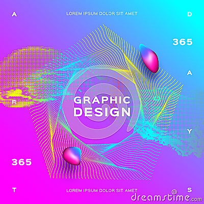 Glowing particles liquid dynamic. Colorful geometric background. Gradient fluid shapes composition. Turquoise purple Vector Illustration