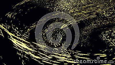 Glowing particles move in abstract traffic flow. Design. Curved lines of traffic flows of glowing particles on black Stock Photo