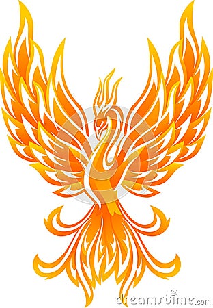 Glowing Phoenix Bird, Abstract Flaming Body Vector Illustration