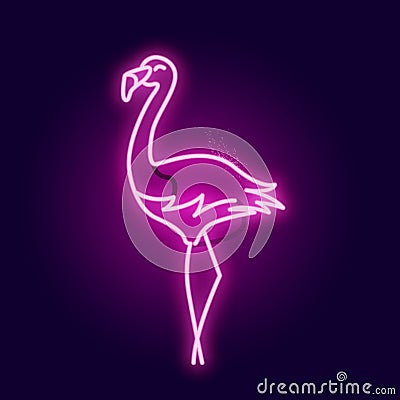 Glowing Pink Neon Flamingo Sign Vector Illustration