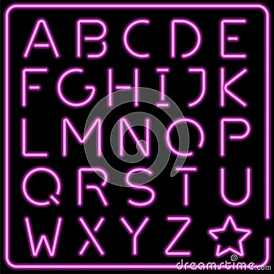 Glowing pink vector neon typeface. Vector Illustration