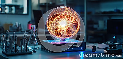 glowing plasma globe in a physics lab demonstrating static electricity patterns Stock Photo