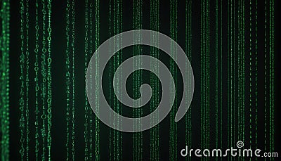 Glowing protected chain use as a copyright protected line, in matrix flowing data, Stock Photo