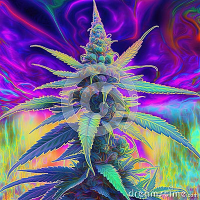 Psychedelic cannabis leaf. Generative AI. Not based on any actual scene or pattern Stock Photo