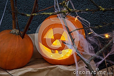 Glowing pumpkin for a haloween in the dark Stock Photo