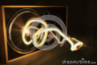 Glowing radio wave and old style speaker Stock Photo