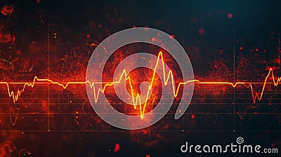 Glowing Red ECG Heartbeat Line on Gradient Backdrop with Subtle Glow Effect, Copy Space Area Stock Photo