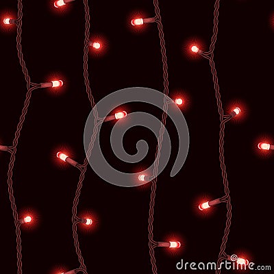 Glowing red festive LED garland, seamless vector pattern Vector Illustration