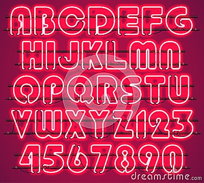 Glowing Red Neon Alphabet. Stock Photo