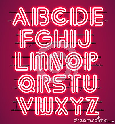 Glowing Red Neon Alphabet. Stock Photo