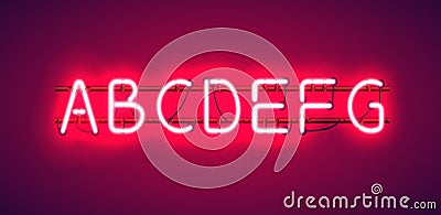 Glowing Red Neon Alphabet. Stock Photo