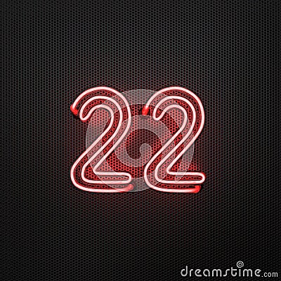 Glowing red neon number 22 celebration Cartoon Illustration
