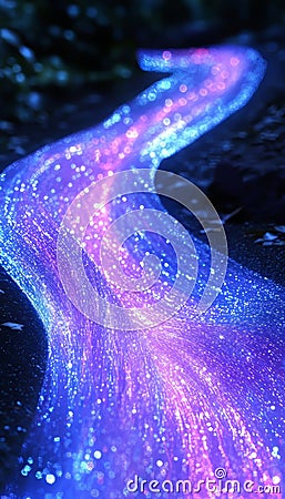 Glowing River of Data Symbolizing Fast, Agile Digital Transformation and Global Communication. Stock Photo