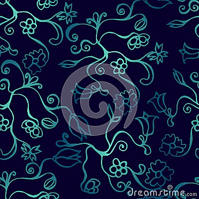 Glowing seamless pattern with flowers. Vector Illustration