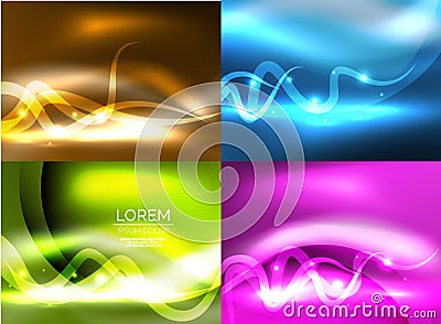 Glowing shiny wave backgrounds set Vector Illustration