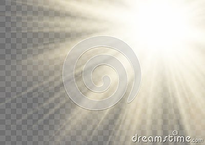 Glowing sparkle sunlight rays isolated on transparent background. Vector Illustration
