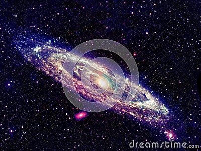 Glowing spiral galaxy in space Stock Photo