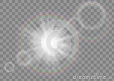 Glowing sun rays sparkle star with lens flare effect on transparent vector background. Vector Illustration