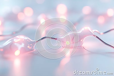 Glowing teal and magenta nodes connect through metallic lines, creating a neural network effect on a clean white Stock Photo