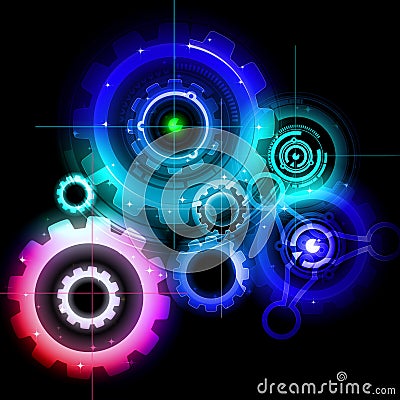 Glowing Techno Gears Vector Illustration