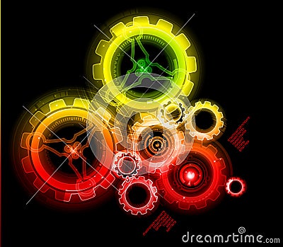 Glowing techno gears Vector Illustration