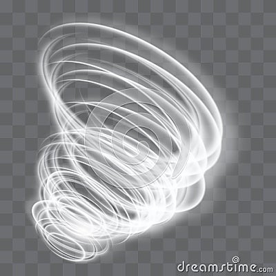 A glowing tornado. Rotating wind. Beautiful wind effect. Isolated on a transparent background. Vector illustration Vector Illustration