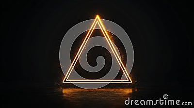 Illuminated triangle shape with sharp rays glowing against a dark backdrop in a modern artistic setting Stock Photo