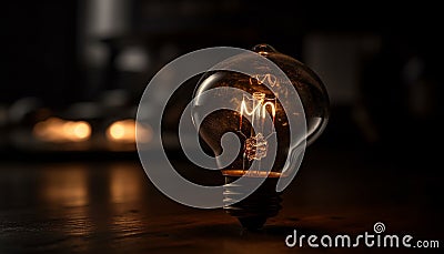 Glowing tungsten filament illuminates old fashioned electric lamp for bright ideas generated by AI Stock Photo