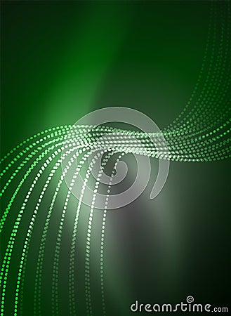 Glowing wave created with particles on dark color background Vector Illustration