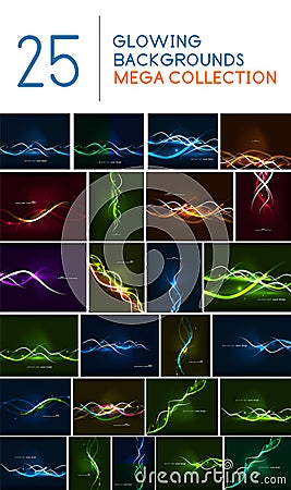 Glowing wave lines background mega collection Vector Illustration