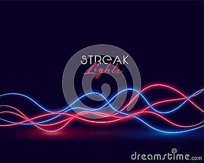 Glowing wavy neon light streak abstract background Vector Illustration