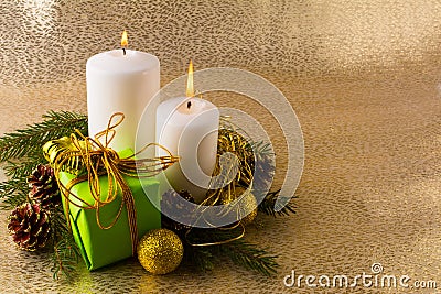 Glowing white Christmas candles Stock Photo