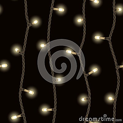 Glowing yellow festive LED garland, seamless vector pattern Vector Illustration