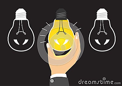 Glowing yellow light bulb after being turned on Vector Illustration