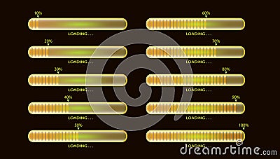 Glowing yellow progress loading bar, technology concept Vector Illustration